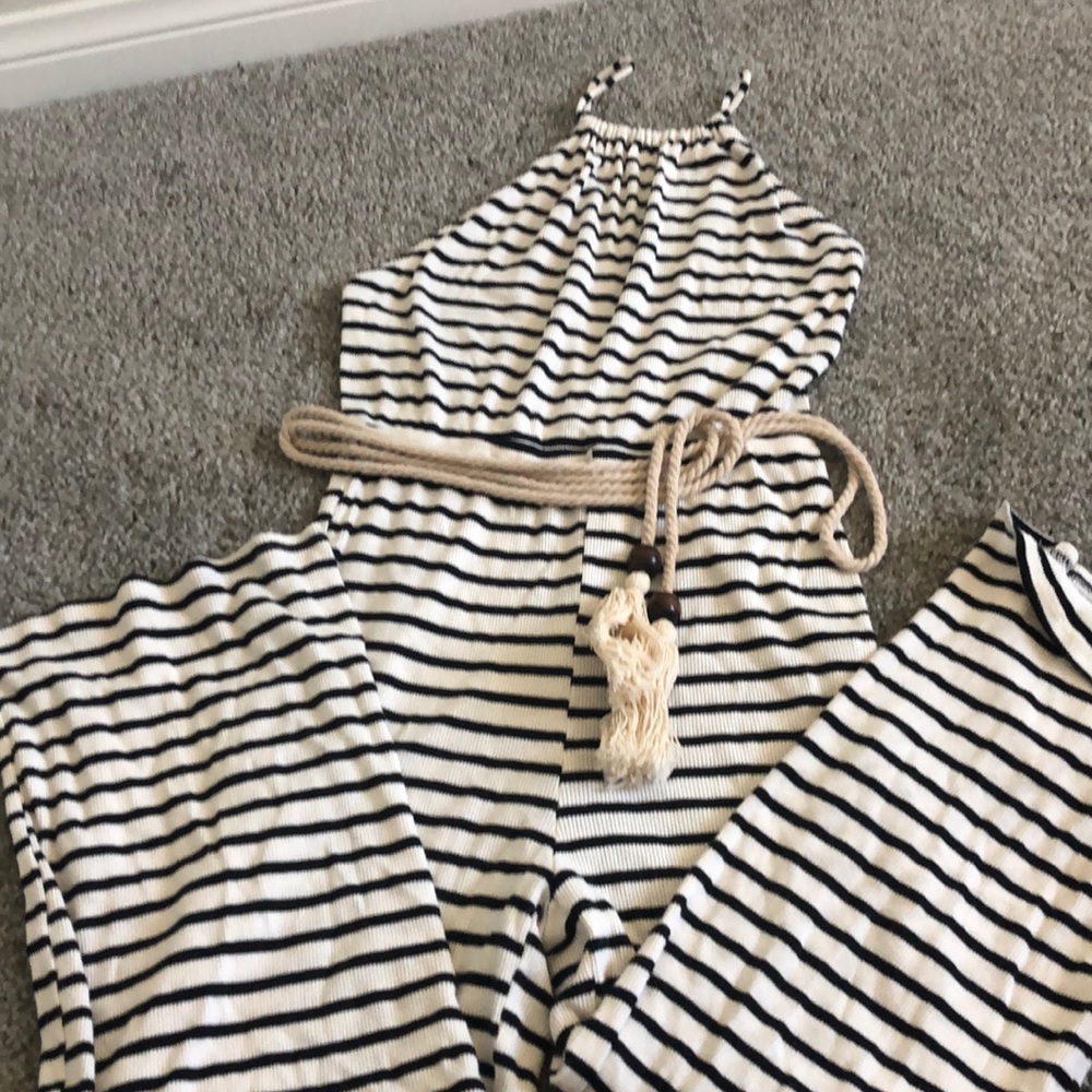 Striped backless capris romper